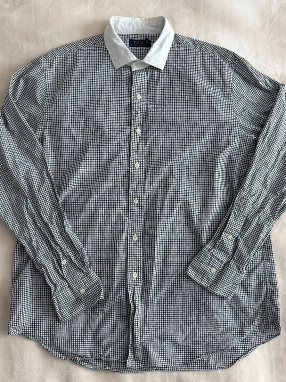 *SOLD* Polo Ralph Lauren Mens XL Black White Gingham Contrast Collar Shirt